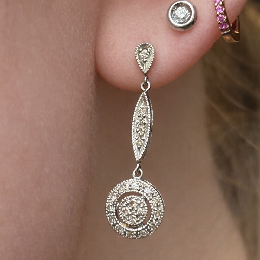 14k White Gold Diamond Dangle Drop Earrings